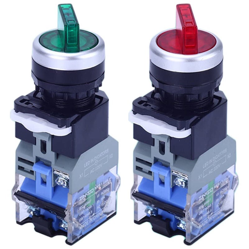 Sinyiol 2Pcs Latching Rotary Selector Switch with 110V LED lamp, 22mm 2 Positions,1 NO,1 NC,Green LED Light and Red LED Light Maintained Latching Rotary Selector Switches,Ith 10A Ui 660V - Image 1
